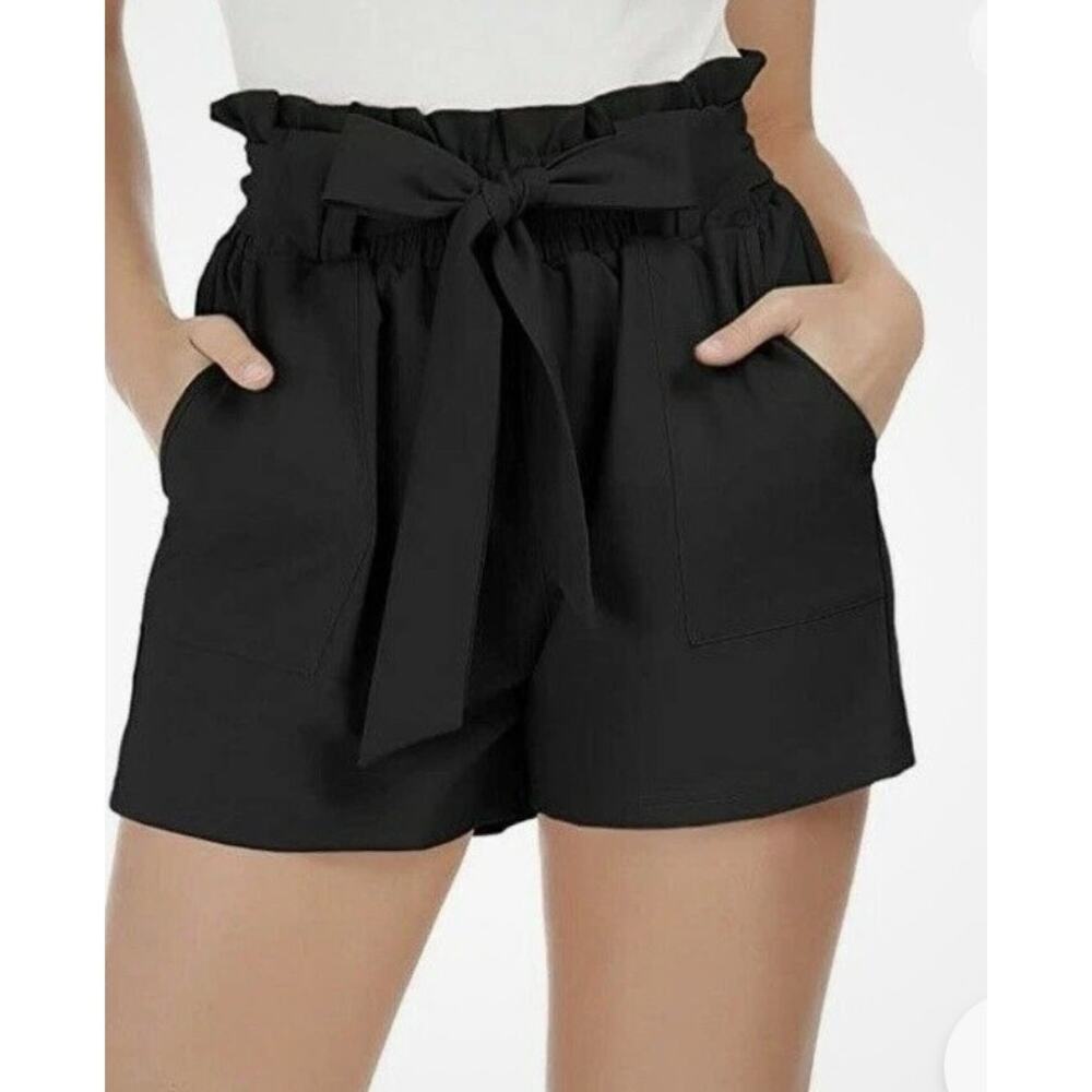 GRACE KARIN Women Bowknot Tie Waist High Rise Shorts Pockets Black Small
